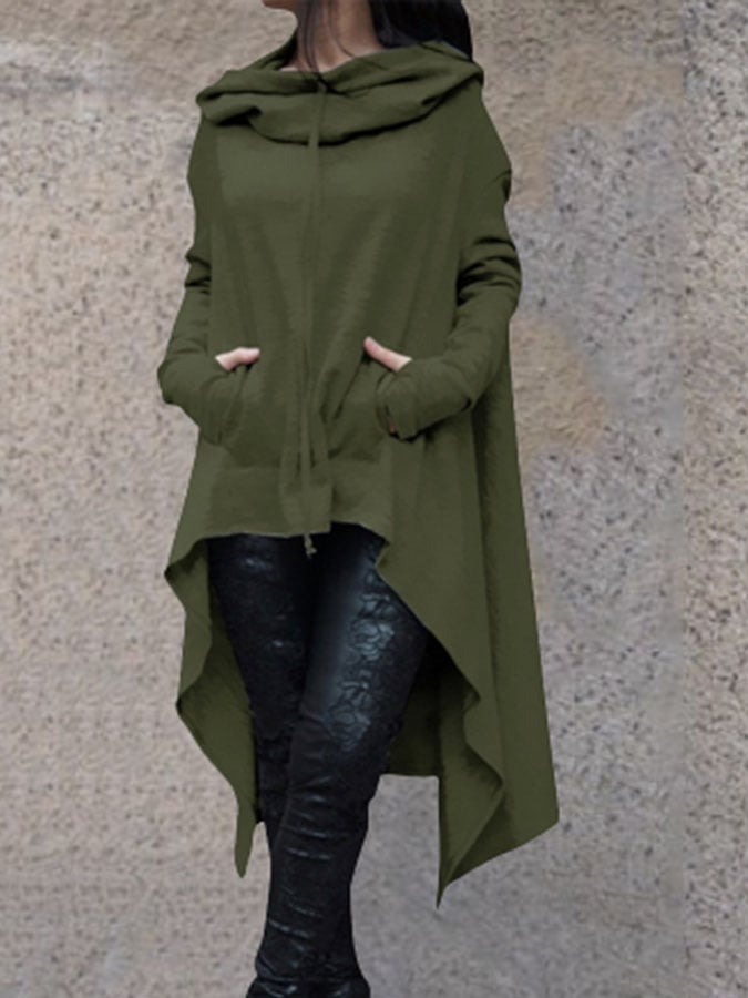 Solid Color Irregular Hoodie