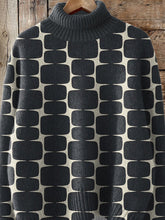 Load image into Gallery viewer, Black Geometric Square Block Pattern Printed Knit Turtleneck Pullover Sweater