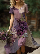 Load image into Gallery viewer, Classy Purple Patchwork And Floral Embroidered Linen Maxi Dress