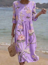 Load image into Gallery viewer, Women's Casual Floral Print Round Neck Dress