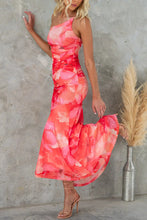 Load image into Gallery viewer, Deja Mesh Overlay Floral Print One Shoulder Ruched Stretch Maxi Dress