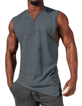 Load image into Gallery viewer, Men's Henley Basic Sleeveless T-Shirt