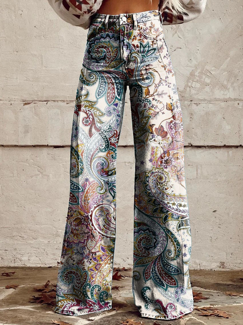 Women's Vintage Paisley Print Casual Wide Leg Pants