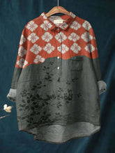Load image into Gallery viewer, Japanese Art Flower Print Lapel Loose Linen Blend Shirt