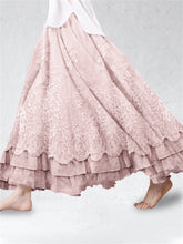 Load image into Gallery viewer, Vintage Floral Lace Ruffle Flowy Linen Blend Skirt