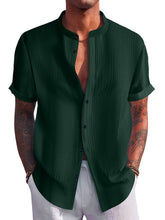 Load image into Gallery viewer, Men's Summer Stand Collar Vertical Stripe Jacquard Solid Color Short Sleeve Shirt