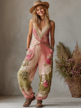 Load image into Gallery viewer, Love &amp; Health Collection Retro Western Women Style Vintage Rose And Floral Patchwork Art Cotton Linen Jumpsuit