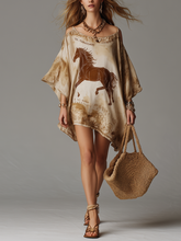 Load image into Gallery viewer, Retro Bohemian Style Top With Horse Print And Batwing Sleeves