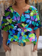 Load image into Gallery viewer, Women's Vintage Lovely Floral Art Print Front And Back Wear Short Sleeve Cotton Shirt