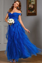 Load image into Gallery viewer, Wedding Guest Royal Blue Tulle Off The Shoulder Layered Maxi Dress