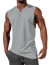 Load image into Gallery viewer, Men's Henley Basic Sleeveless T-Shirt
