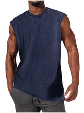 Load image into Gallery viewer, Men's 100% Cotton Washed And Distressed Vintage Round Neck Sleeveless Sports Tank Top