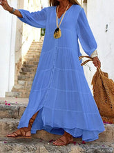 Load image into Gallery viewer, Solid Color V-Neck Long Sleeve Loose Casual Dress