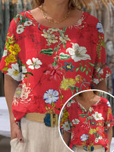 Load image into Gallery viewer, Women's Vintage Lovely Floral Art Print Front And Back Wear Short Sleeve Cotton Shirt