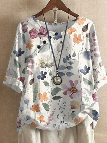 Women's Vintage Floral Print Crew Neck Top