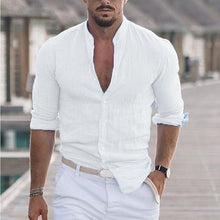 Load image into Gallery viewer, Men's Linen Shirt Shirt Summer Shirt Beach Shirt Collar Long Sleeve