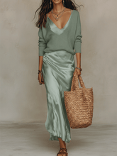 Load image into Gallery viewer, Effortless Ivory Knit &amp; Satin Midi Ensemble