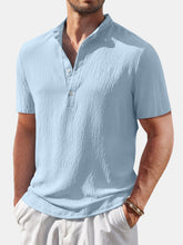 Load image into Gallery viewer, Men's Casual Solid Color Comfortable Cotton And Linen Stand Collar Short-sleeved Shirt