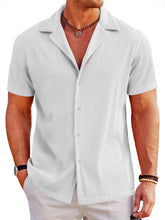 Load image into Gallery viewer, Men's Casual Solid Color Ribbed Cuban Collar Short-sleeved Shirt
