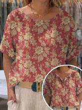 Load image into Gallery viewer, Women's Vintage Lovely Floral Art Print Front And Back Wear Short Sleeve Cotton Shirt