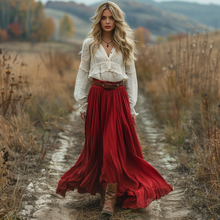 Load image into Gallery viewer, Women's Retro V-neck Country Pastoral Linen Style Long-sleeve Casual Maxi Long Dress