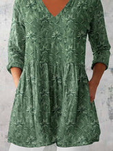Load image into Gallery viewer, Women's Elegant Floral Pattern Round Neck Cotton and Linen Top