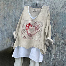 Load image into Gallery viewer, Women's Geometric Heart Embroidery Linen Blend Shirt