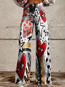 Women's Vintage Print Casual Wide Leg Pants