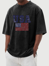 Load image into Gallery viewer, Men's vintage washed USA flag printed short sleeve T-shirt