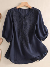 Load image into Gallery viewer, Mesh Embroidery V-Neck Loose Casual Shirt