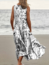 Load image into Gallery viewer, Line Drawing Spring Field Pattern Printed Women's Pocket Pinafore Linen Dress