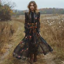 Load image into Gallery viewer, Women's Vintage Country Pastoral Linen Style Long-sleeve Maxi Long Dress