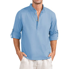 Load image into Gallery viewer, Men's Linen Henley Shirt Roll-Up Long Sleeve Plus Size Summer Shirts