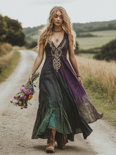 Load image into Gallery viewer, Vintage Viking Tribal Celtic Knot Embroidery Art Linen Tank Dress