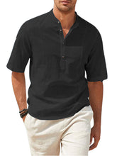 Load image into Gallery viewer, Mens Cotton Linen Henley Shirt Casual Button Down Short Sleeve Tropical Shirts Summer Beach T Shirts