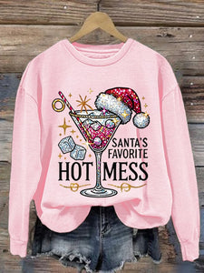 Women's Christmas Santa's Favorite Hot Mess Printed Crew Neck Sweatshirt