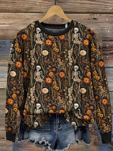 Load image into Gallery viewer, Halloween Flower Skull Print Round Neck Long Sleeve Sweatshirt