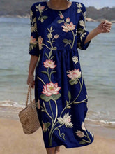 Load image into Gallery viewer, Women's Casual Floral Print Round Neck Dress