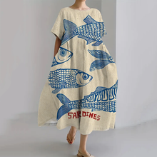 Load image into Gallery viewer, Sardines Knit Pattern Linen Women&#39;s Dress