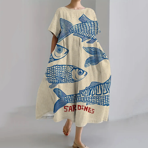 Sardines Knit Pattern Linen Women's Dress