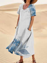 Load image into Gallery viewer, Watercolor And Sketch Floral Art Printed Women's Linen Pocket Dress