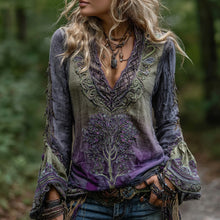 Load image into Gallery viewer, Women's Vintage Life Of Tree Celtic Knot Art Pattern Linen Shirt