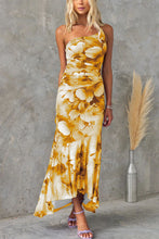 Load image into Gallery viewer, Deja Mesh Overlay Floral Print One Shoulder Ruched Stretch Maxi Dress