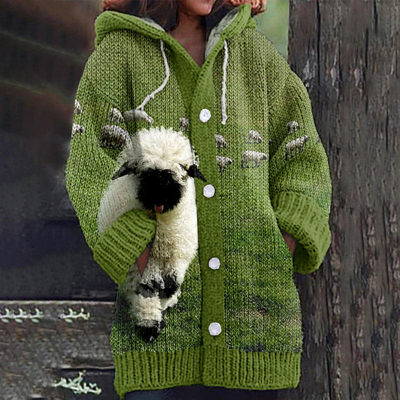 Greetings From The Stray Sheep Graphic Vintage Cozy Knit Cardigan