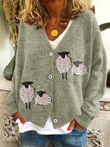 Cute Sheep Pattern Cozy Knit Cardigan