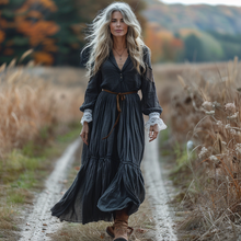 Load image into Gallery viewer, Women's Vintage V-neck Linen Long-sleeve Maxi Long Dress