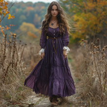 Load image into Gallery viewer, Women's Vintage V-neck Linen Long-sleeve Maxi Long Dress