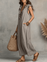 Load image into Gallery viewer, Bohemian Sleeveless Ruffle V-Neck Flowy Maxi Dress