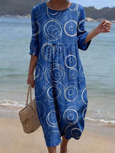 Load image into Gallery viewer, Women's Casual  Round Neck Mid Sleeve Print Cotton and Linen Dress