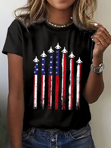 Women's Red White Blue Print T-shirt